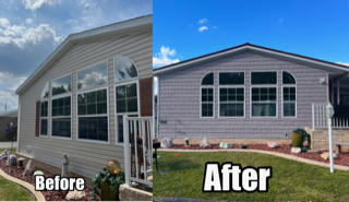 A before and after image of a house